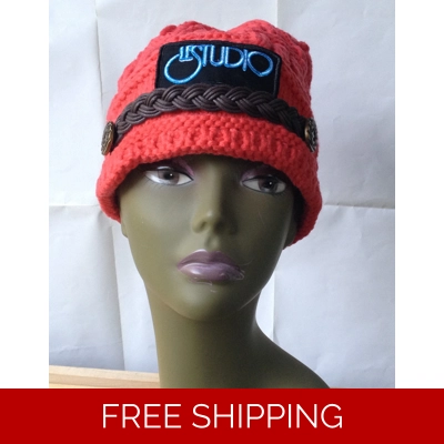 Woman Winter Hat Red W & B Front Logo